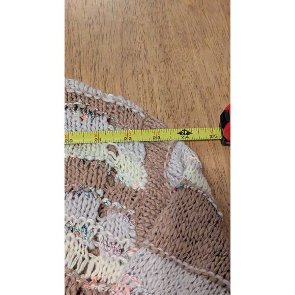 Free People Sunset Sand Combo Crop Pullover Sweater Long Sleeve V-Neck Sz S - Picture 3 of 6